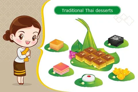 Thai character in traditional costume Sawasdee and welcome presenting traditi Stock Illustration
