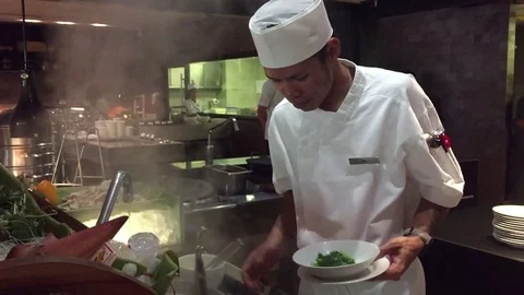 Thai chef serving soup Stock Footage 71122830