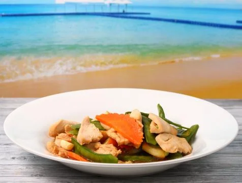 Thai chicken and string beans Stock Photos