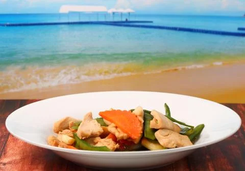 Thai chicken and string beans Stock Photos