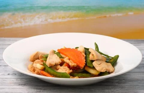 Thai chicken and string beans Foto stock