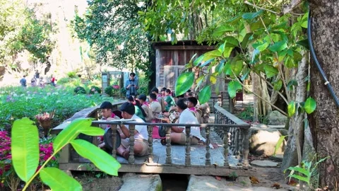 Thai Children Playing Traditional Instruments in Cultural Park Stockbeeldmateriaal 331670958