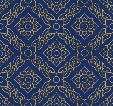 Thai Cloth Flower Pattern - Blue Stock Illustration