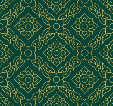 Thai Cloth Flower Pattern - Green Stock Illustration