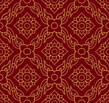 Thai Cloth Flower Pattern - Red Stock Illustration