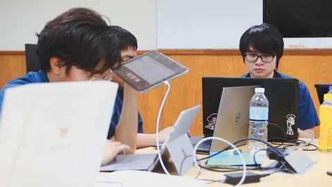 Thai Computer Engineering students working on their laptop Video stock 107372814