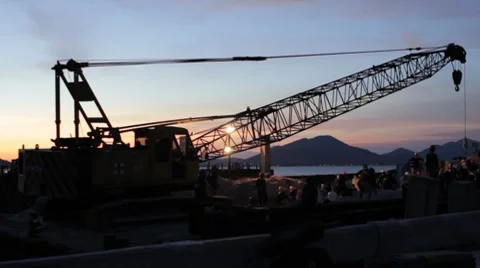 Thai Construction Site at Sunset Wide Stock Footage 8577571