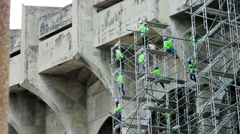 Thai construction workers on scaffolds Stock Footage 41350594
