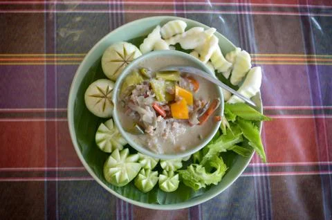 Thai crap curd dip with vegetable Stock Photos