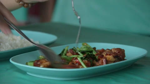 Thai Crispy Pork Veggie Stock Footage 146128818
