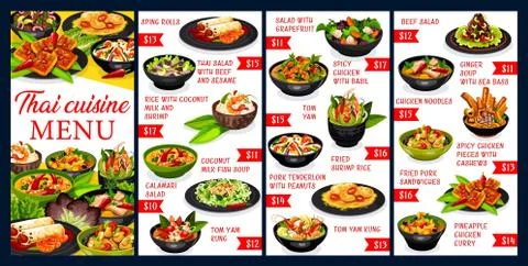 Thai cuisine vector menu meals Stock Illustration