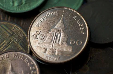 Thai currency with macro background Photos