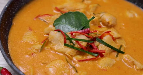 Thai curry red soup or Panaeng Curry. Stock Footage 158976764
