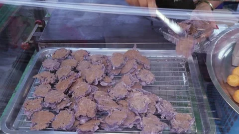 Thai Dessert Authentic Coconut Pancake Macaroon, Puts In Container For Take Out Stock Footage 228883863