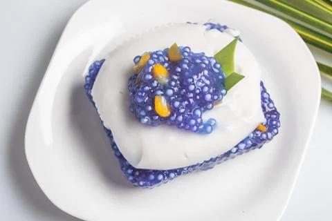 Thai Dessert Corn Tapioca Sago with Coconut Stock Photos