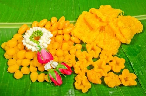 Thai dessert ,thai sweets on the leaf Fotos de archivo