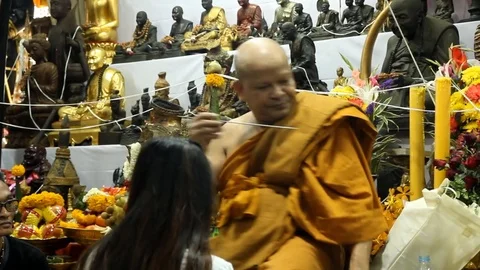 Thai devotees to the ancient ritual of Sak Yant. Stock Footage 73578287
