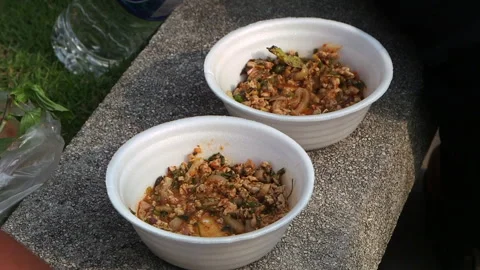 Thai Eating Raw Larp Stock Footage 146335863