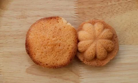 Thai egg cake with both sides, or as it is known in Thai, Khanom Khai. Stock Photos