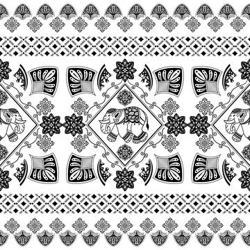 Thai elephant art, Authentic Thai Fabric Patterns, Thai Silk Patterns Stock Illustration