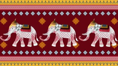 Thai elephant, Authentic Thai Fabric Patterns for Digital Use Stock Illustration