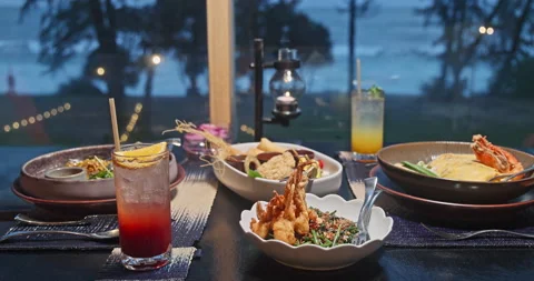 Thai Fine Dining Sea View Dinner Stock-Footage 347721564