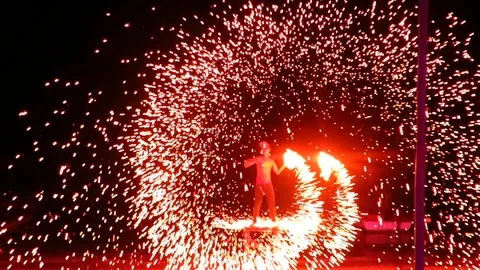 Thai Fire Spinner Stock Footage 87768142