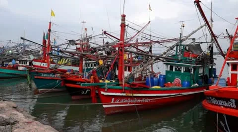 Thai fisherman's boats Stock Footage