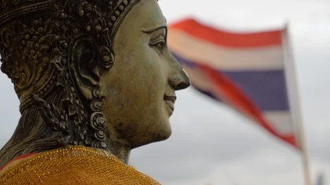 Thai Flag Buddha Statue Video stock 120545884