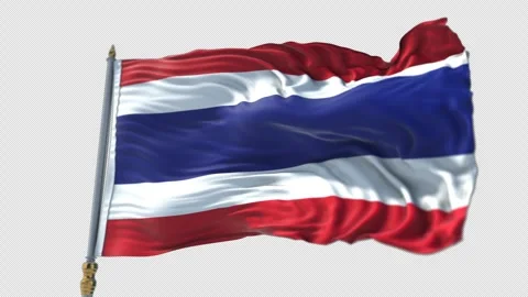 Thai Flag on a flagpole Waving on Transparent Alpha Background Видео 292929310