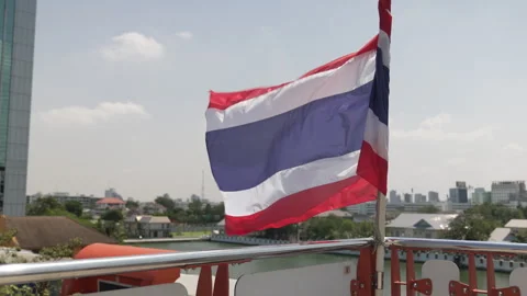 Thai Flag Flapping in Wind Wrapped Around Vídeo Stock 241584039