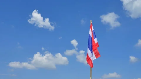 Thai flag moving by wind on blue sky background. Stock Footage 68792508