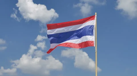 Thai flag moving by wind on blue sky background. Stock Footage 68792857