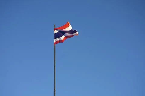 Thai flag on the sky background. Stock Photos
