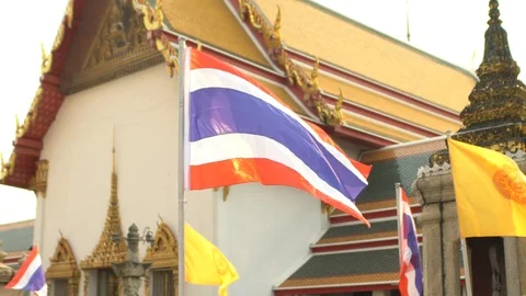 Thai flag in slowmotion, Wat Pho Temple - Bangkok, Thailand, Asia Stock-Footage 87044771