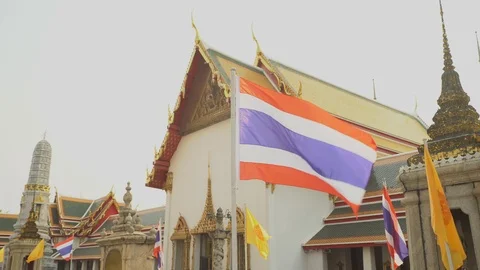 Thai flag in Wat Pho Temple - Bangkok, Thailand, Asia Stock-Footage 87044866
