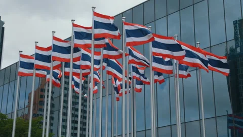 Thai Flags Flying Outside Modern Building Video stock 277193231