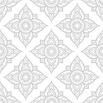 Thai flowers seamless pattern, Asian grey floral design from Thailand Stock Illustration