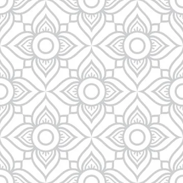Thai flowers seamless vector pattern, grey floral repetitive design Stock Illustration