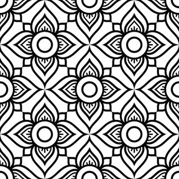 Thai flowers seamless vector pattern, black floral repetitive design Stock Illustration