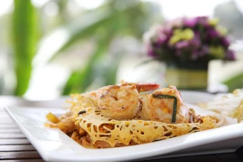 Thai food padthai fried noodle with shrimp Stock Photos
