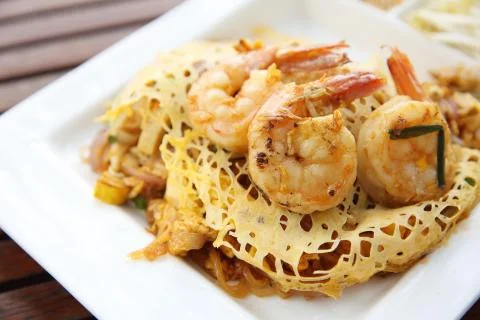 Thai food padthai fried noodle with shrimp Stock Photos