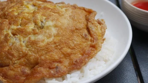 Thai Fried Egg with Minced Pork Over Rice Stock Footage 327949453