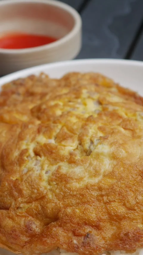 Thai Fried Egg with Minced Pork Over Rice Stock Footage 327949484