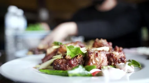 Thai fried garlic pork ribs Stock Footage 147337082