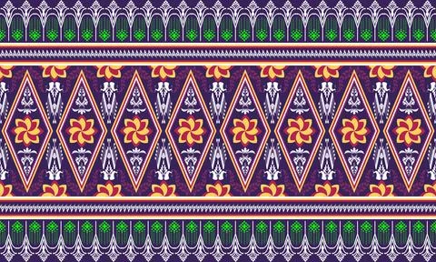 Thai Geometric Seamless Border Pattern in Purple, Red and Green Stock Illustration