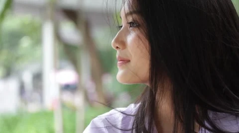 Thai high school student uniform teen beautiful girl happy and relax Stock Footage 68336083