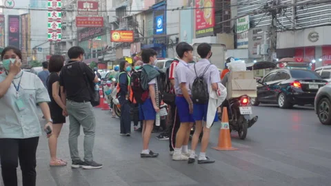Thai High School Students are Standing in Chinatown Stock Footage 147968760