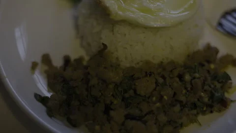 Thai Holy Basil With Minced Pork And Fried Egg Stock Footage 343822871