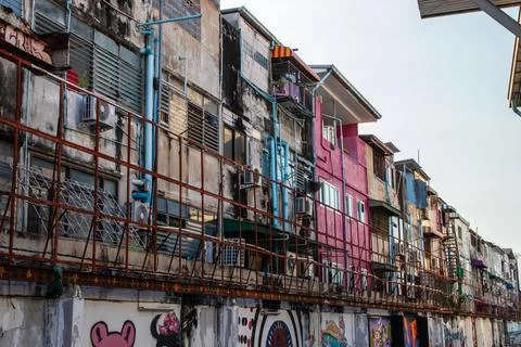 Thai house facades between second road and beach road of Pattaya Stock Photos
